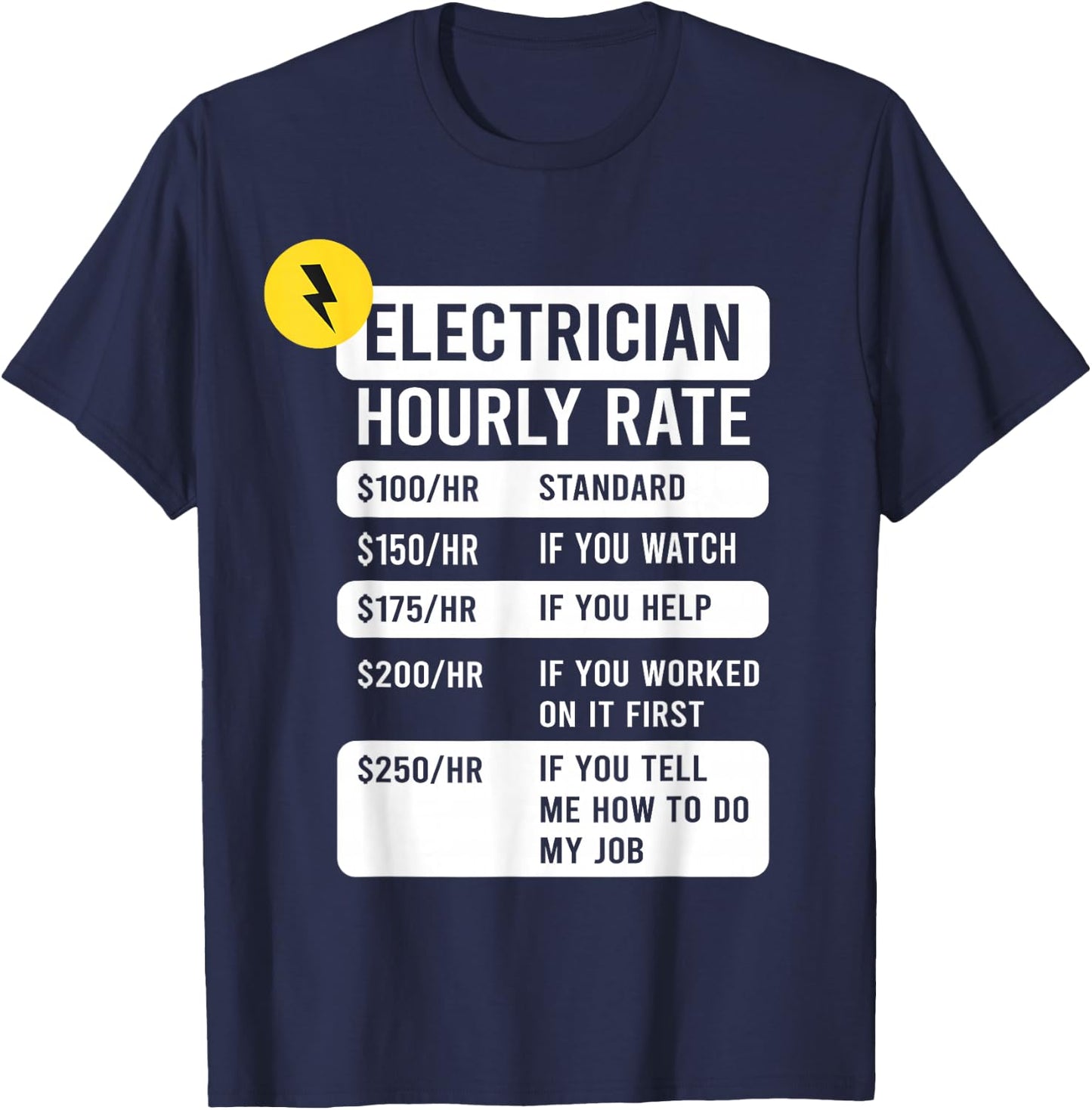 Electrician Hourly Rate T-Shirt - T-Shirt | Navy