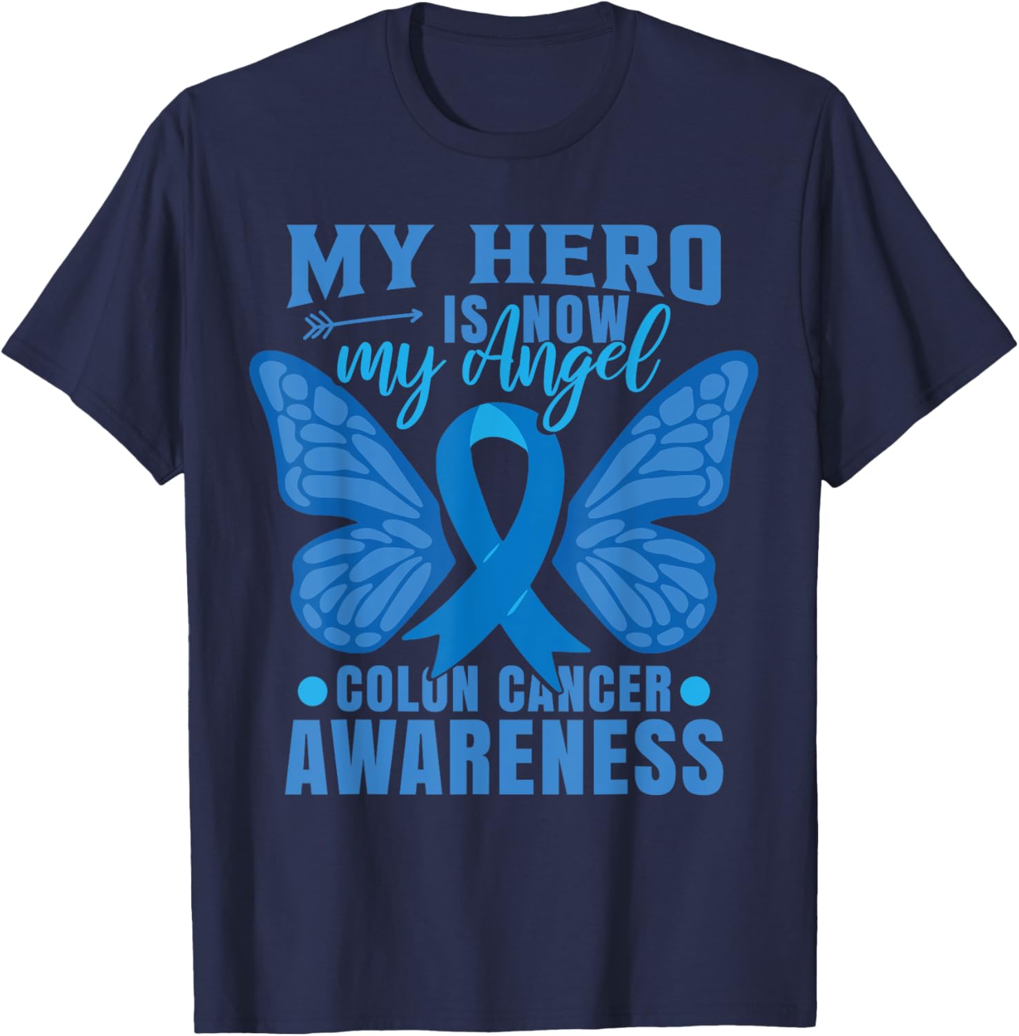 Colon Cancer Butterfly T-Shirt - T-Shirt | Navy