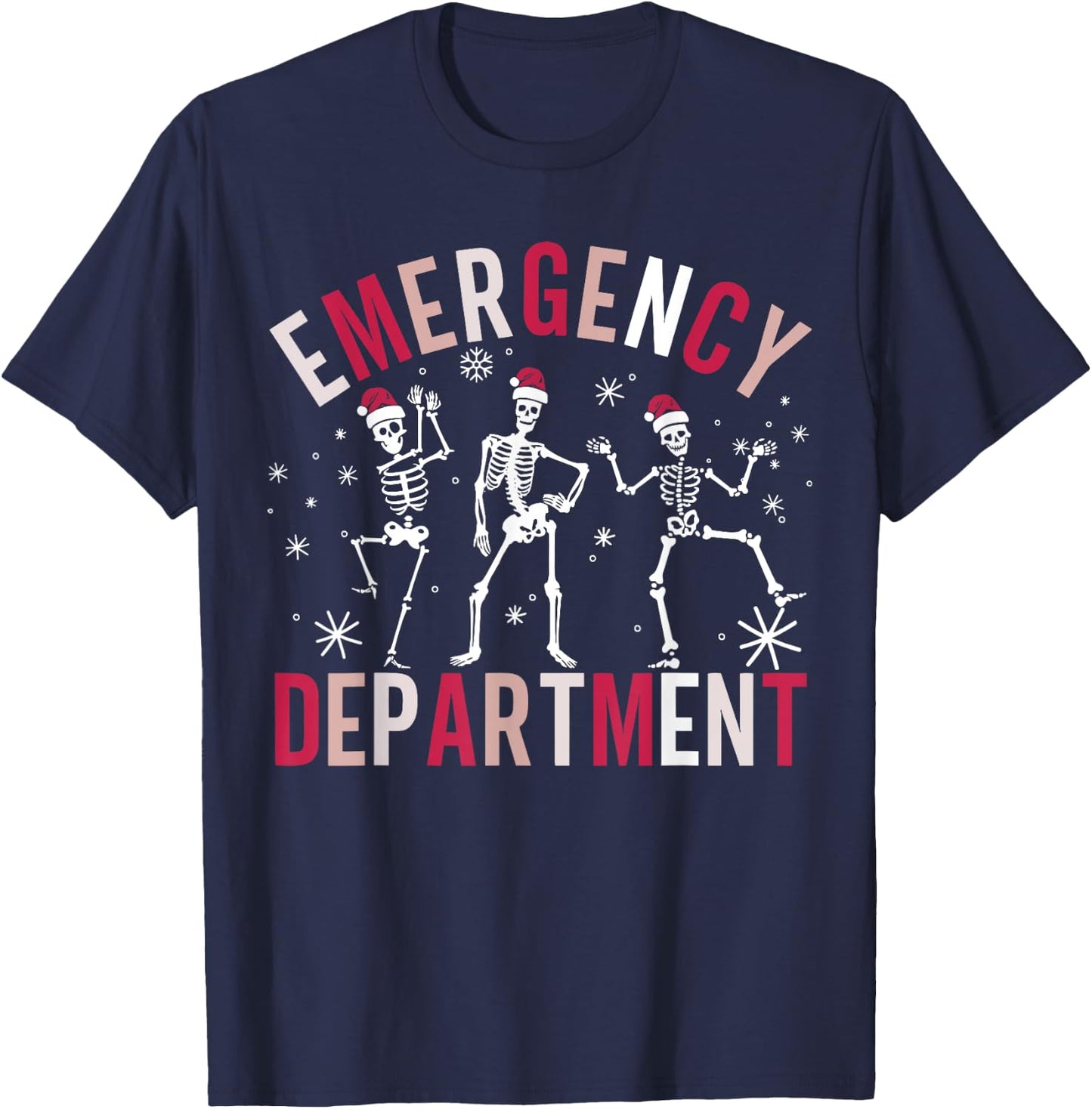 Emergency Department Skeleton Santa Hat ER Nurse Christmas T-Shirt - T-Shirt | Navy