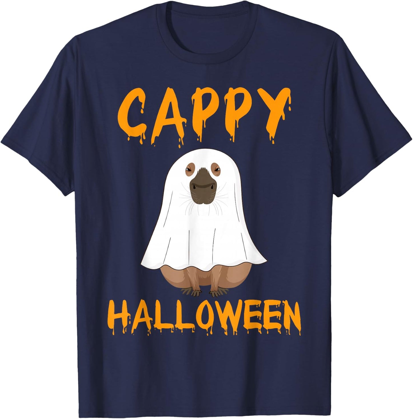 Cappy Halloween Funny Capybara Ghost T-Shirt - T-Shirt | Navy