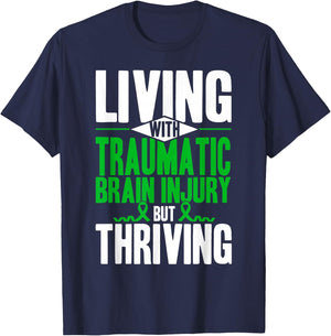 Living With Traumatic Brain Injury Support Awareness T-Shirt - T-Shirt | Navy