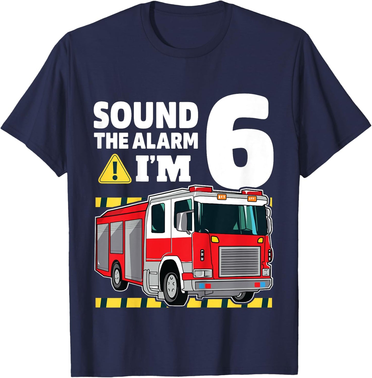 Kids 6th Birthday Boy Fire Truck 6 Six Year Old Firefighter T-Shirt - T-Shirt | Navy