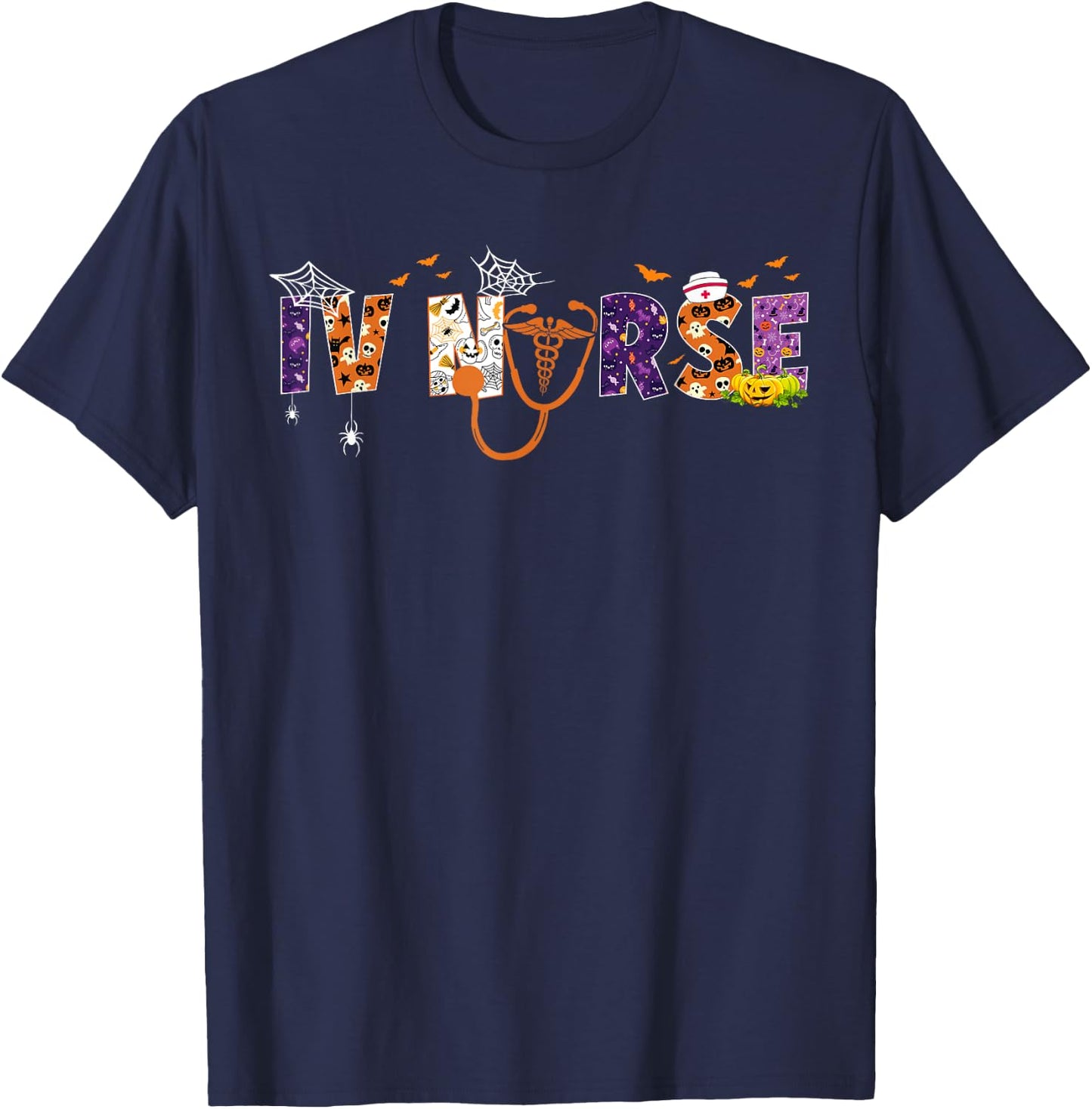 IV Nurse Halloween Spooky Season Nursing Stethoscope Scary T-Shirt - T-Shirt | Navy
