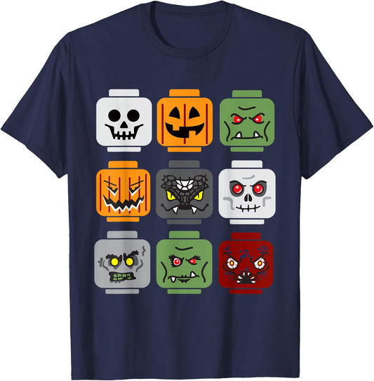 Halloween Building Brick Head Pumpkin Ghost Zombie Friends T-Shirt - T-Shirt | Navy