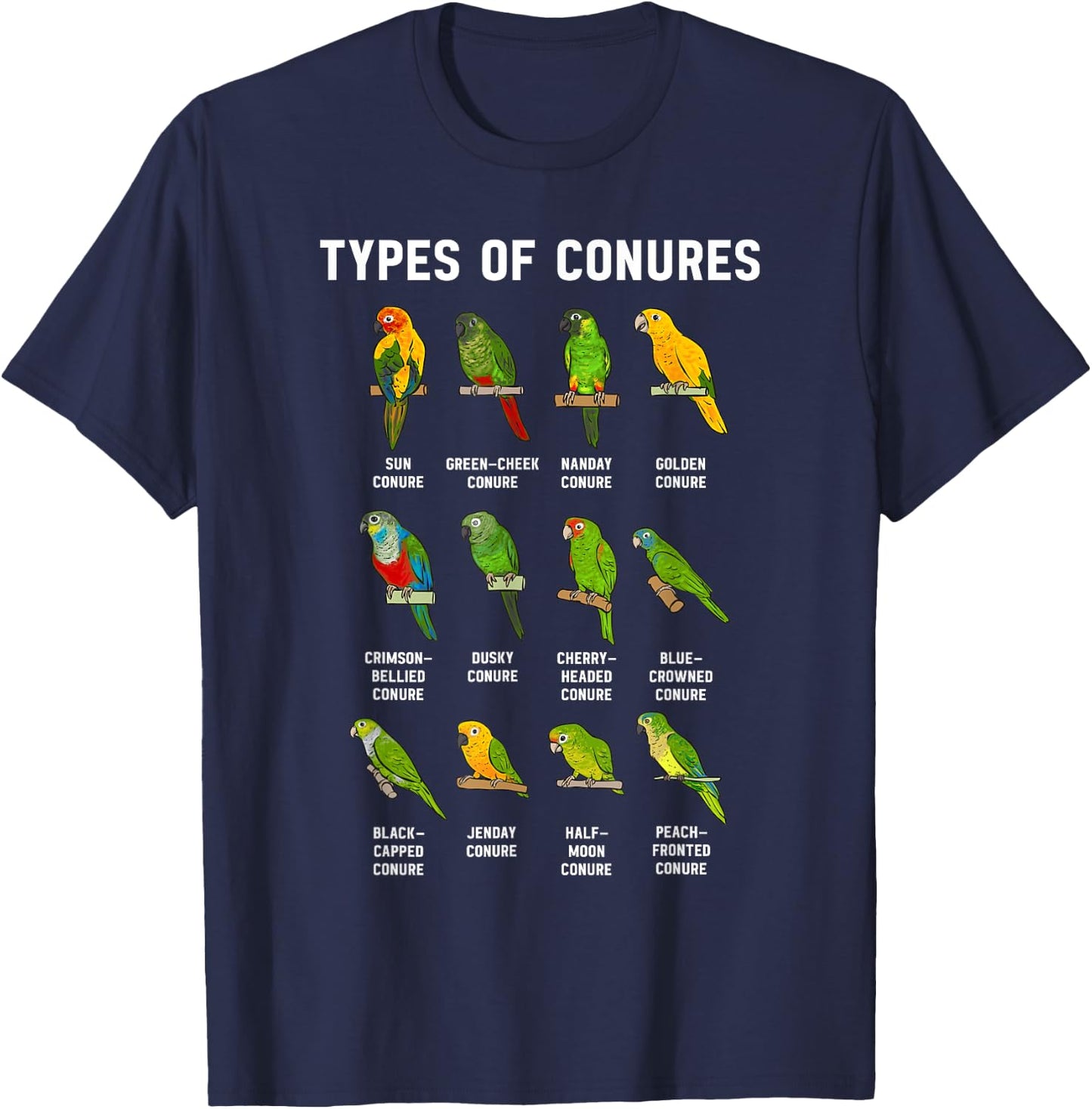 Sun Conure Types Of Conures Parrot Bird Green Cheek Conure T-Shirt - T-Shirt | Navy