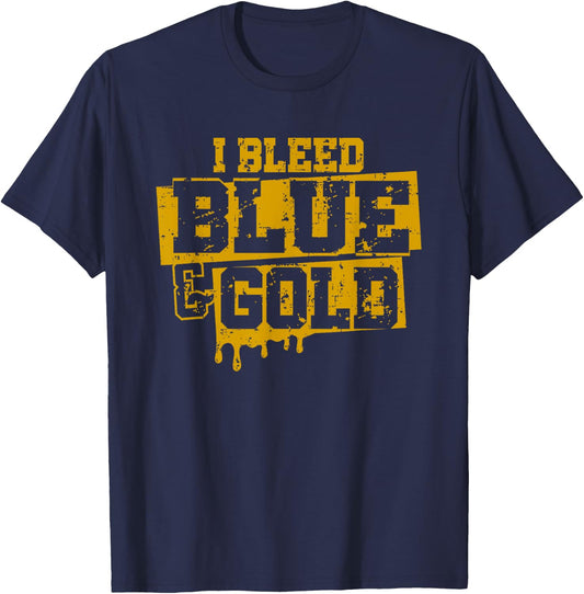 I Bleed Blue and Gold Game Day Group School Football Sports T-Shirt - T-Shirt | Navy