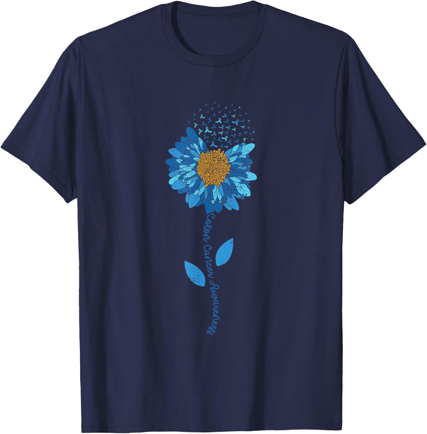 Colon Cancer Awareness Flower Colorectal Cancer Awareness T-Shirt - T-Shirt | Navy