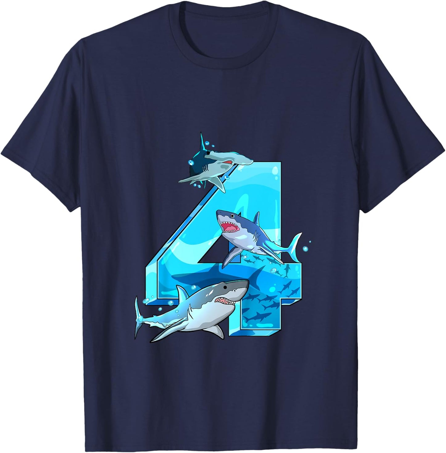 Kids Shark Boy 4 Years Birthday Child Children Birthday T-Shirt - T-Shirt | Navy