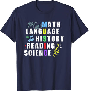 Math Language History Reading Science Music Teacher Gifts Women T-Shirt - T-Shirt | Navy