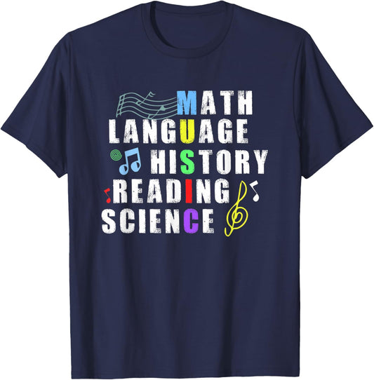 Math Language History Reading Science Music Teacher Gifts Women T-Shirt - T-Shirt | Navy