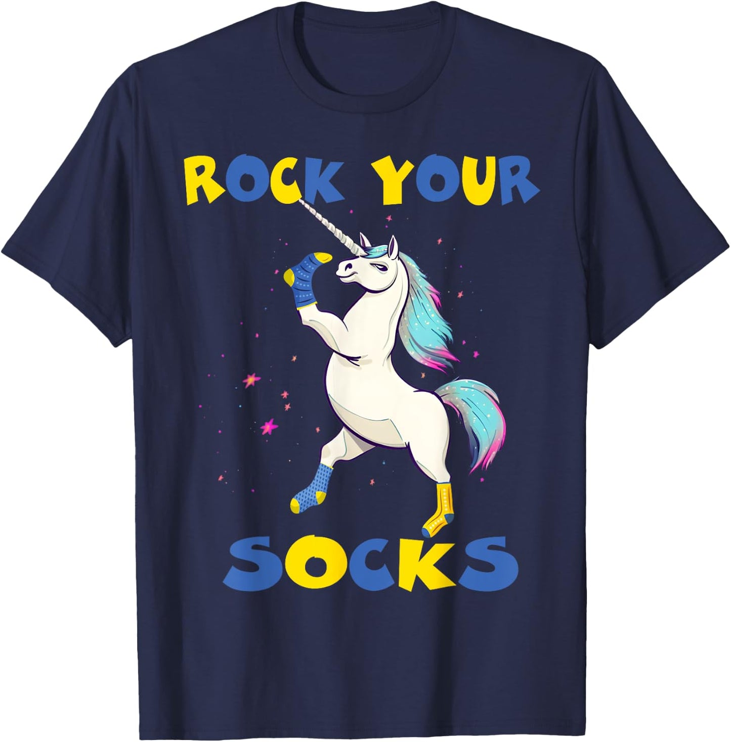 WORLD DOWN SYNDROME DAY Rock Your Socks Unicorn T-Shirt - T-Shirt | Navy
