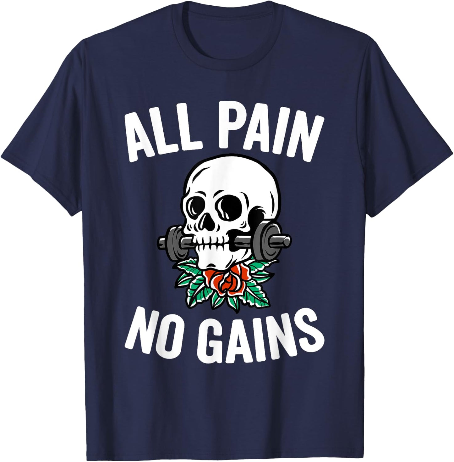 Funny Gym Fitness Workout Parody All Pain No Gains Black Men's Medium Classic Fit Short Sleeve Round Neck T-Shirt - T-Shirt | Navy