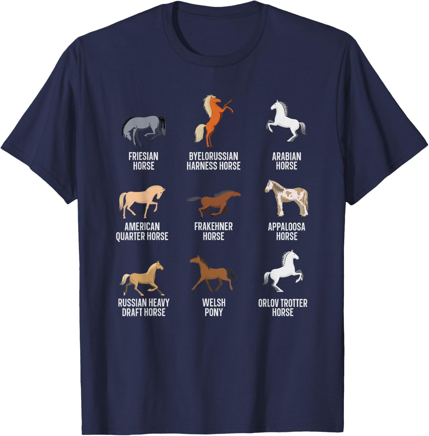 Horse Breeds Equestrian Horse Rider Racer Horseback Riding T-Shirt - T-Shirt | Navy