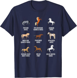 Horse Breeds Equestrian Horse Rider Racer Horseback Riding T-Shirt - T-Shirt | Navy
