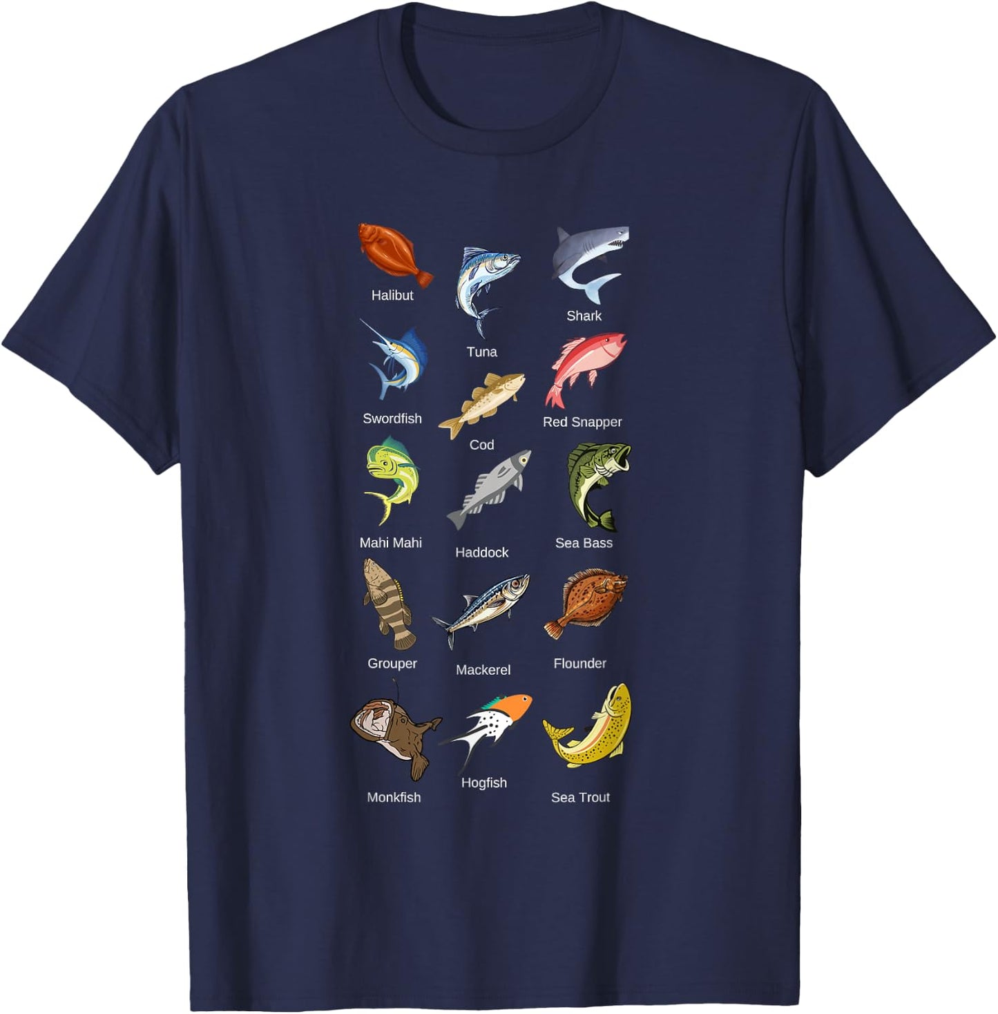 Types of Saltwater Fish Species Fishing T-Shirt - T-Shirt | Navy