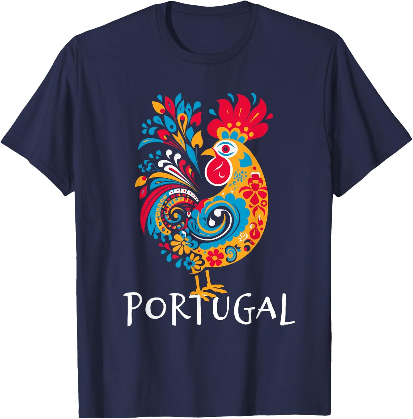 Barcelos Gallo: Portuguese Rooster Artistic Design T-Shirt - T-Shirt | Navy