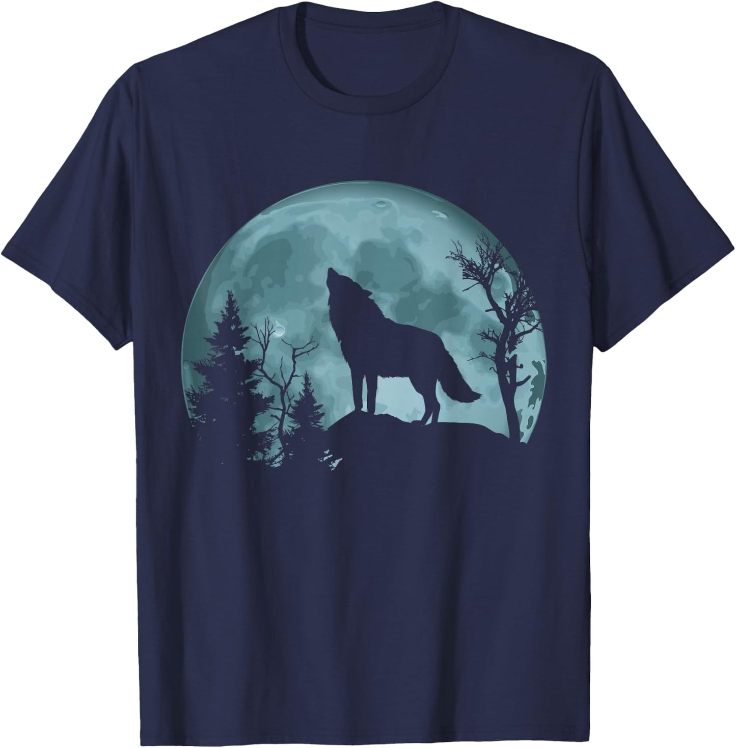 Wolf Howling at the Moon T-Shirt - T-Shirt | Navy