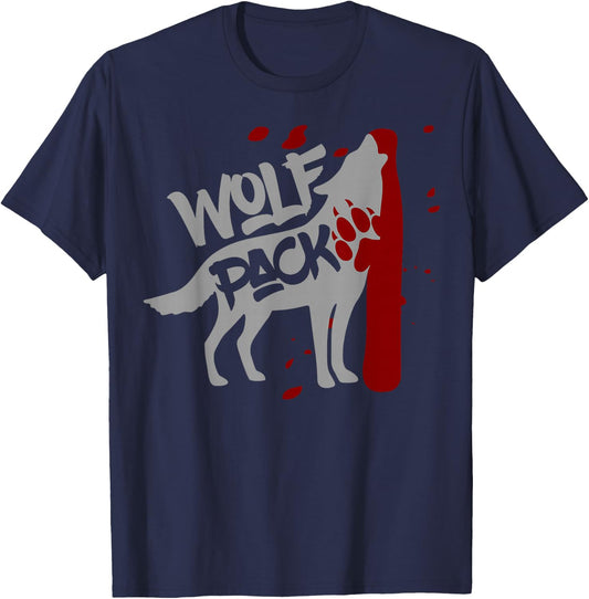 Wolf Pack - Howling Wolf with Wolves Paw Print T-Shirt - T-Shirt | Navy