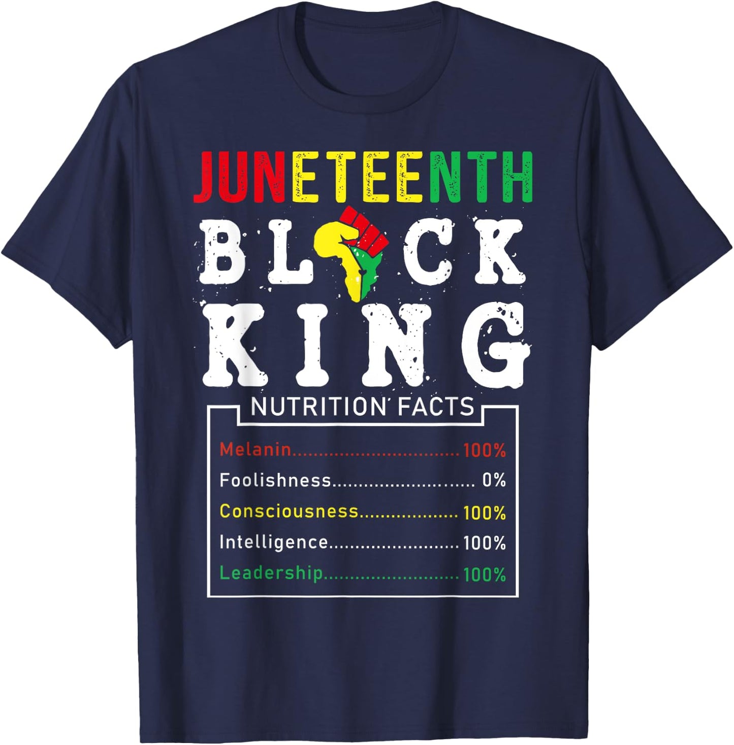 Juneteenth Men Black King Nutritional Facts Freedom Day T-Shirt - T-Shirt | Navy