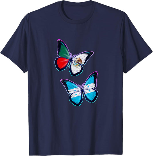 Honduras and Mexico bicultural roots. Butterfly version T-Shirt - T-Shirt | Navy