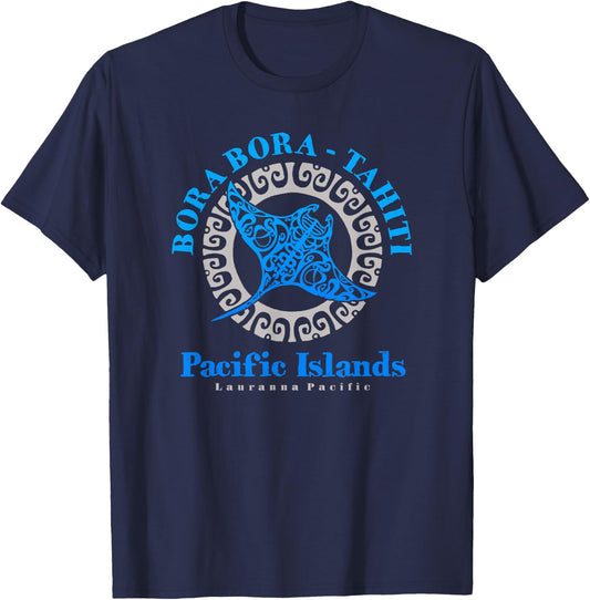 Manta Ray Bora Bora Tahiti Tribal Tattoo T-Shirt - T-Shirt | Navy