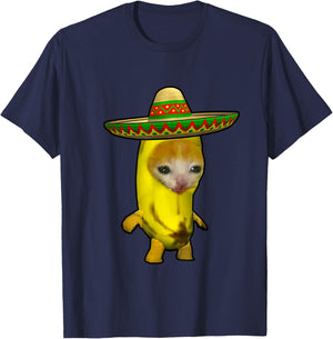 Sombrero Banana Cat Bananacat Meme Mexican Hat Kitty Meme T-Shirt - T-Shirt | Navy