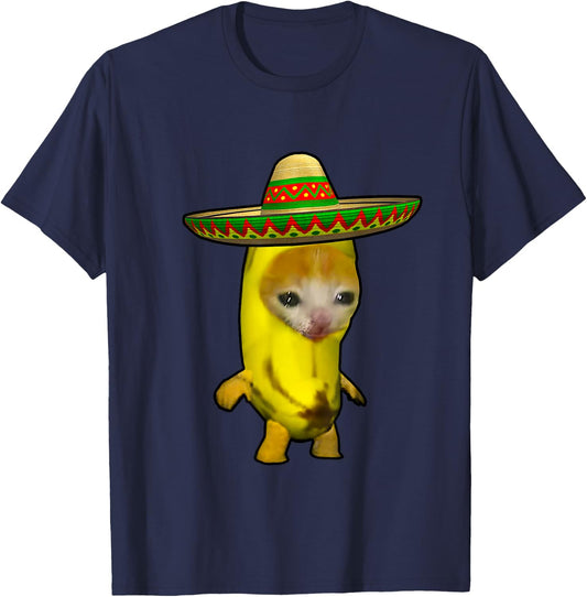 Sombrero Banana Cat Bananacat Meme Mexican Hat Kitty Meme T-Shirt - T-Shirt | Navy