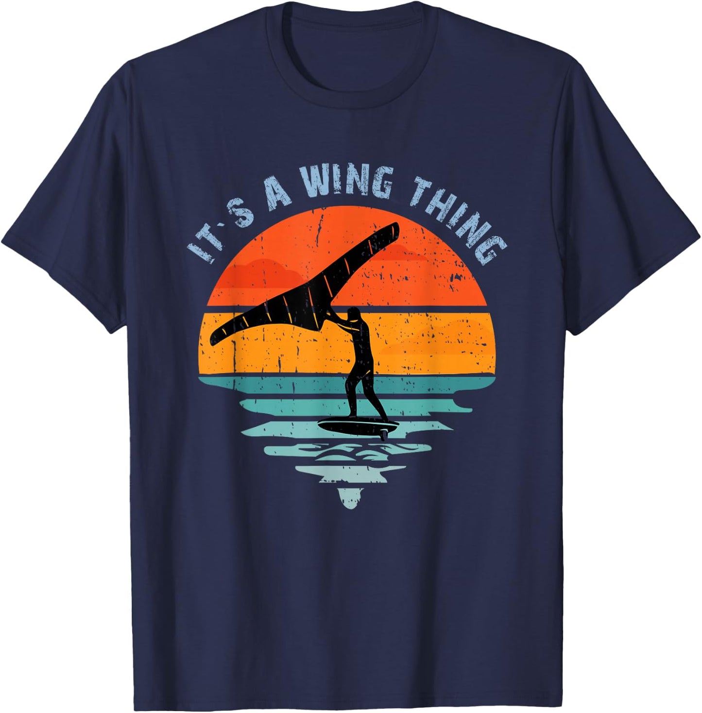 Wing Foiling Surf Surfing Foiler, Retro Vintage Surfer T-Shirt - T-Shirt | Navy