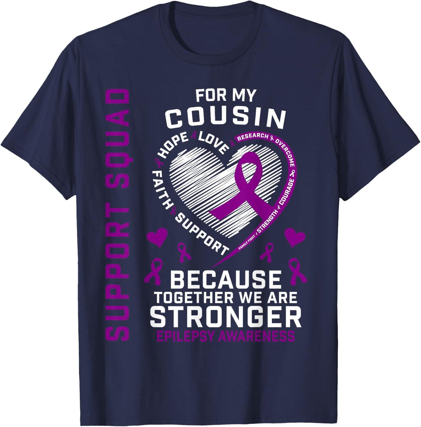 Purple Ribbon Cousin Epilepsy Awareness Month Graphic Family T-Shirt - T-Shirt | Navy