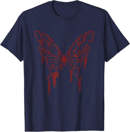 Goth Tattoo Style Melting Butterfly Fairy Grunge Fairycore T-Shirt - T-Shirt | Navy