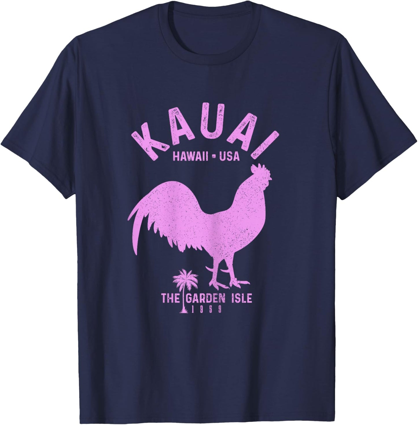 Kauai 1959 The Garden Isle Chicken Hawaii Vintage Hawaiian T-Shirt - T-Shirt | Navy
