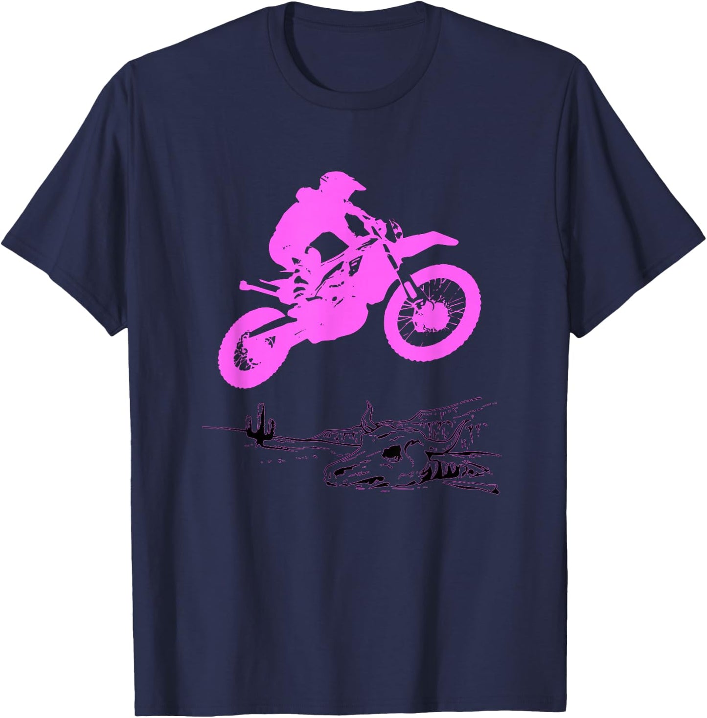 Pink Motocross Dirtbike Motorcycle Desert Racing Rider Jump T-Shirt - T-Shirt | Navy