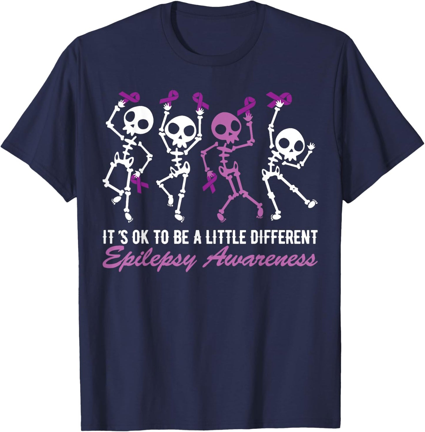 Epilepsy Awareness It's Ok To Be A Little Different Skeleton T-Shirt - T-Shirt | Navy