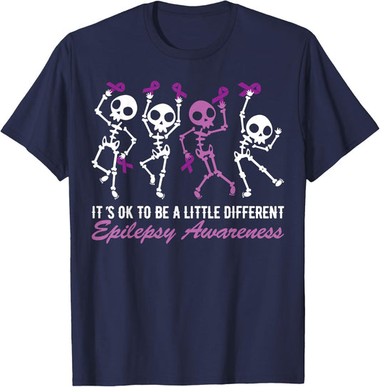 Epilepsy Awareness It's Ok To Be A Little Different Skeleton T-Shirt - T-Shirt | Navy