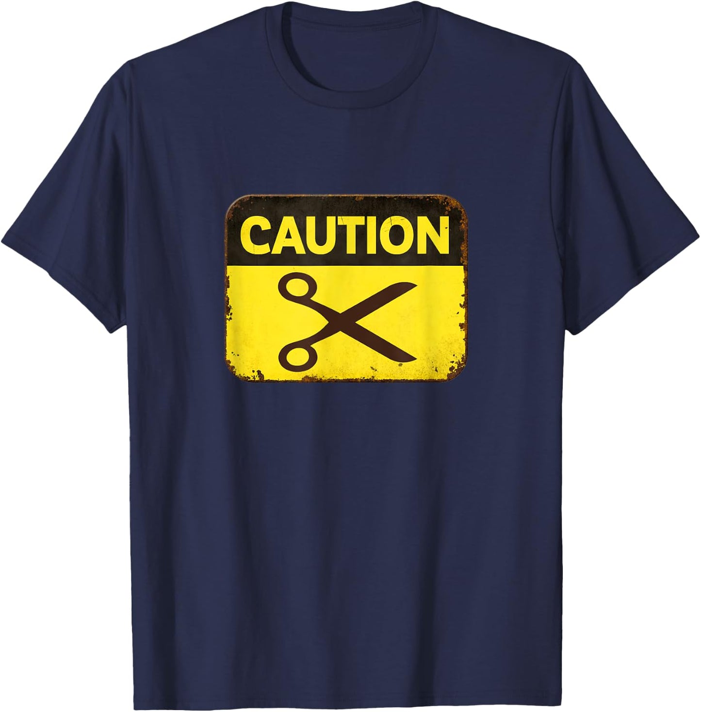 Caution Sign Scissors Hairdresser Barber Pair of Scissors T-Shirt - T-Shirt | Navy