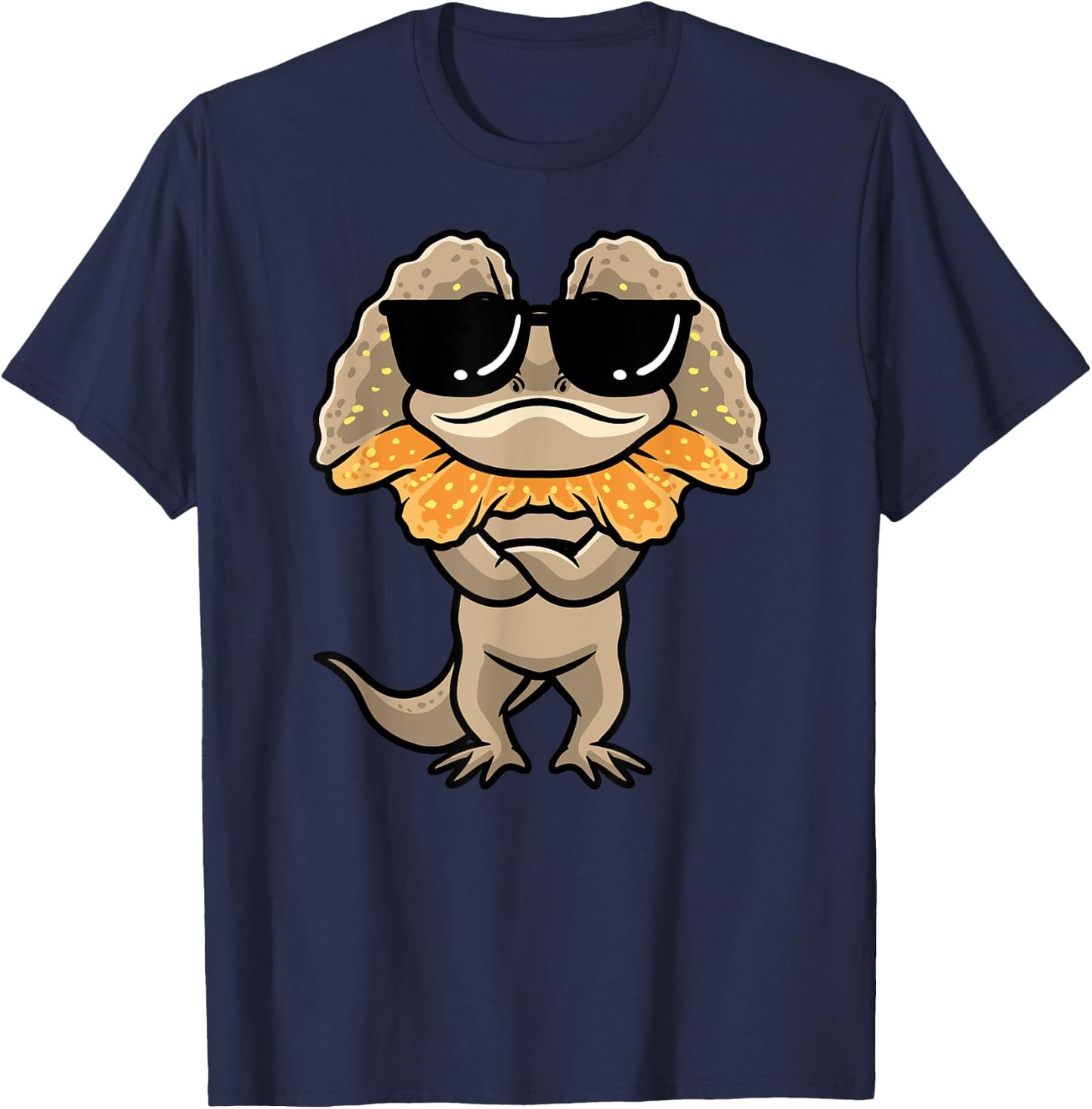 Frilled Dragon Frill-Necked Lizard With Sunglasses Design T-Shirt - T-Shirt | Navy