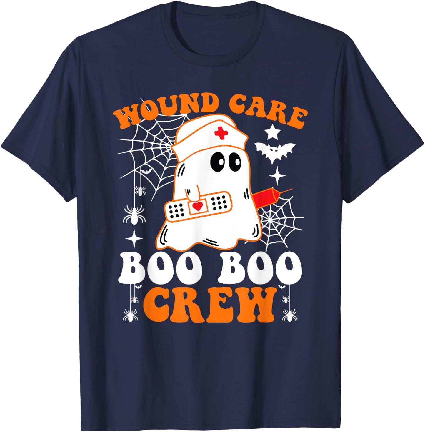 Wound Care Boo Boo Crew Shirt Funny Nurse Ghost Halloween T-Shirt - T-Shirt | Navy