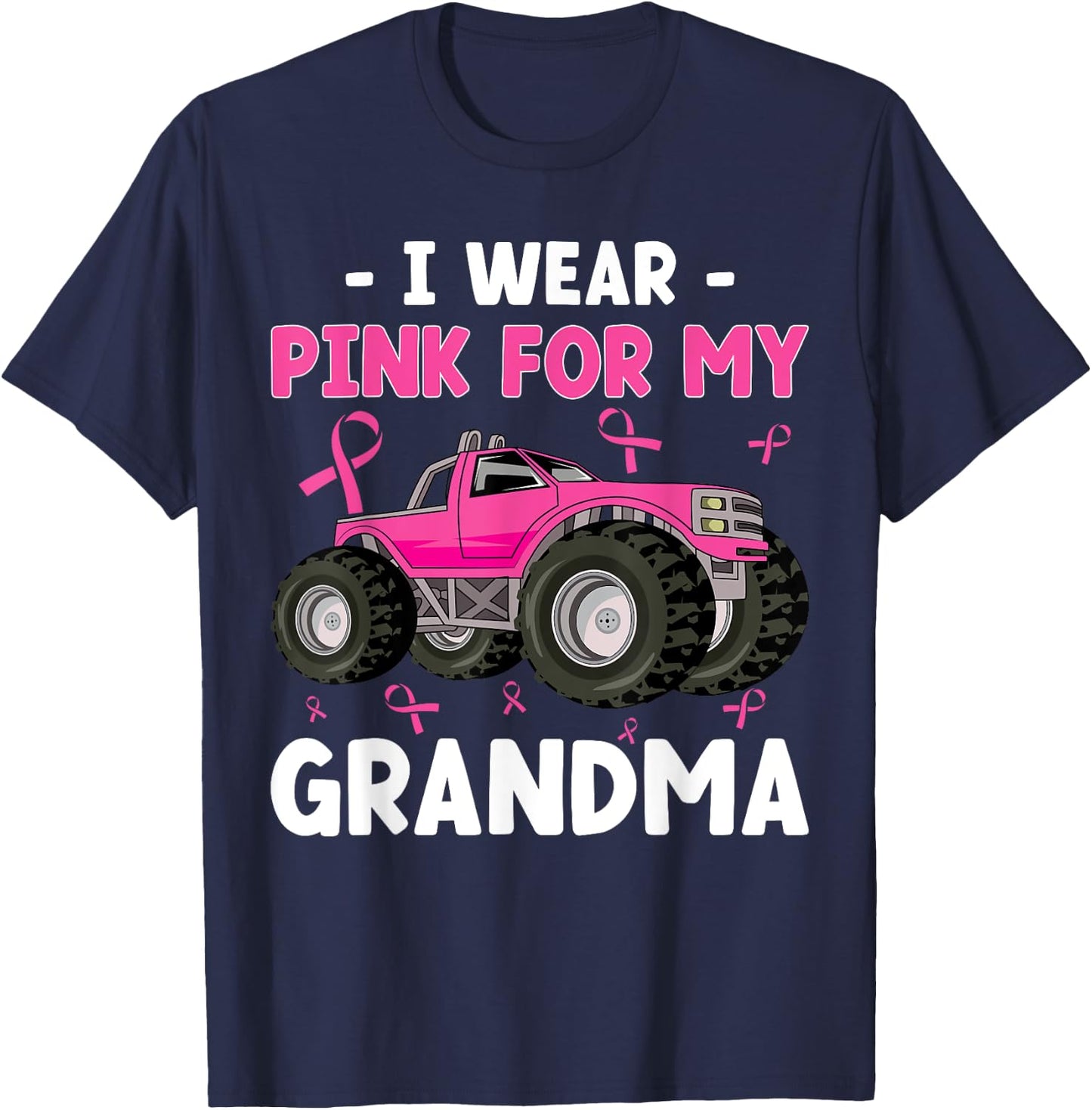 Monster Truck I Wear Pink Breast Cancer Awareness T-Shirt - T-Shirt | Navy