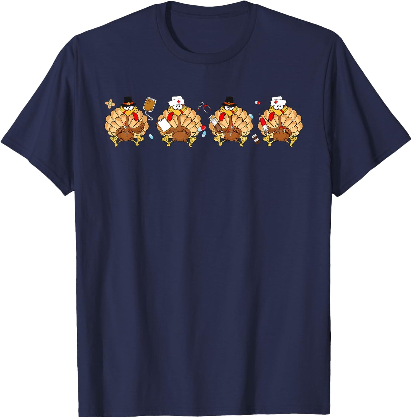 Turkey Nurse Thanksgiving Crew Funny Costume Scrub Top Women T-Shirt - T-Shirt | Navy