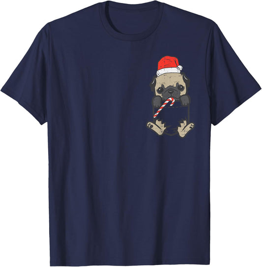 Pocket Pug Santa Dog Christmas Xmas Men Women T-Shirt - T-Shirt | Navy