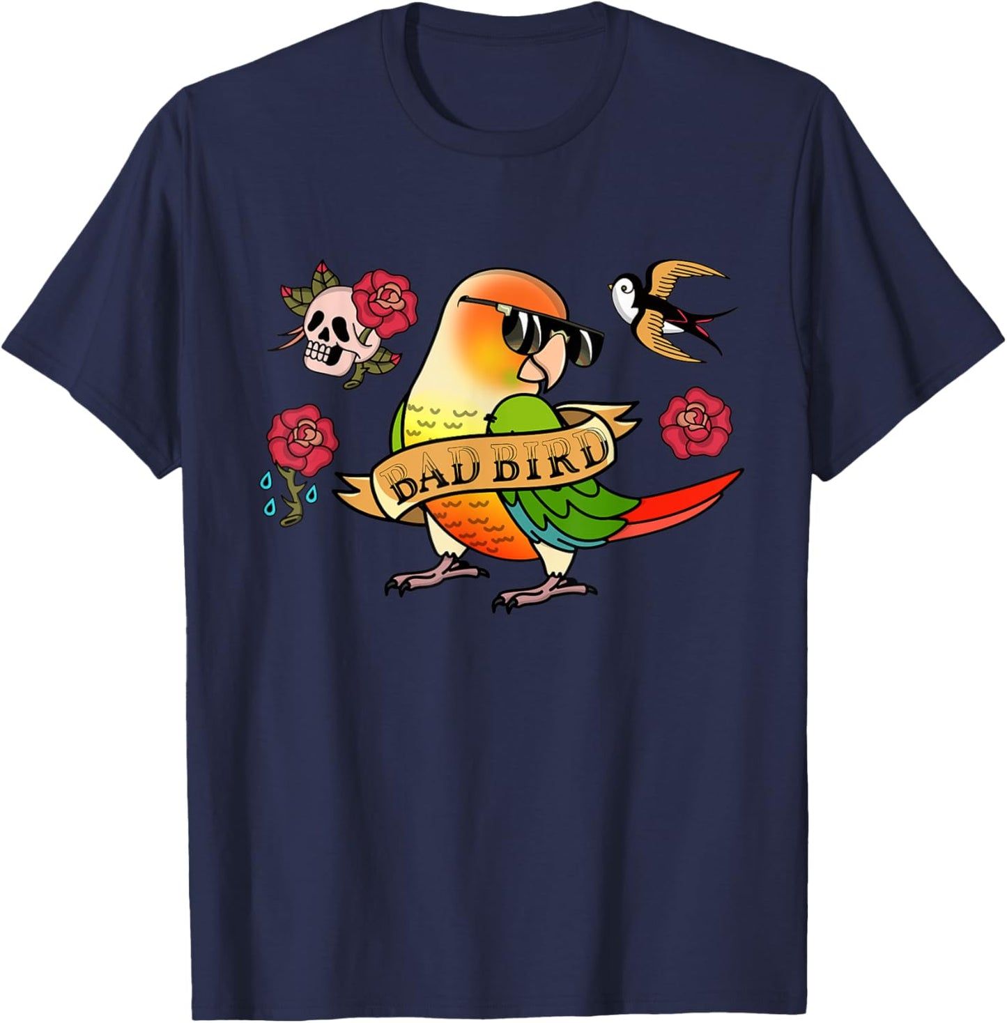 Bad Bird Parrot I Green Cheek Pineapple Conure T-Shirt - T-Shirt | Navy
