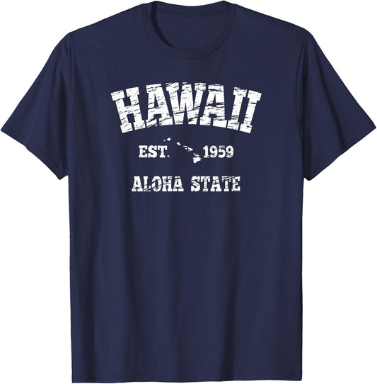 Hawaiian Aloha State Graphic Vintage Hawaiian Islands T-Shirt - T-Shirt | Navy