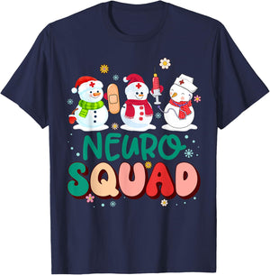 Retro Groovy Neuro Squad Nurse Snowman Stethoscope Christmas T-Shirt - T-Shirt | Navy