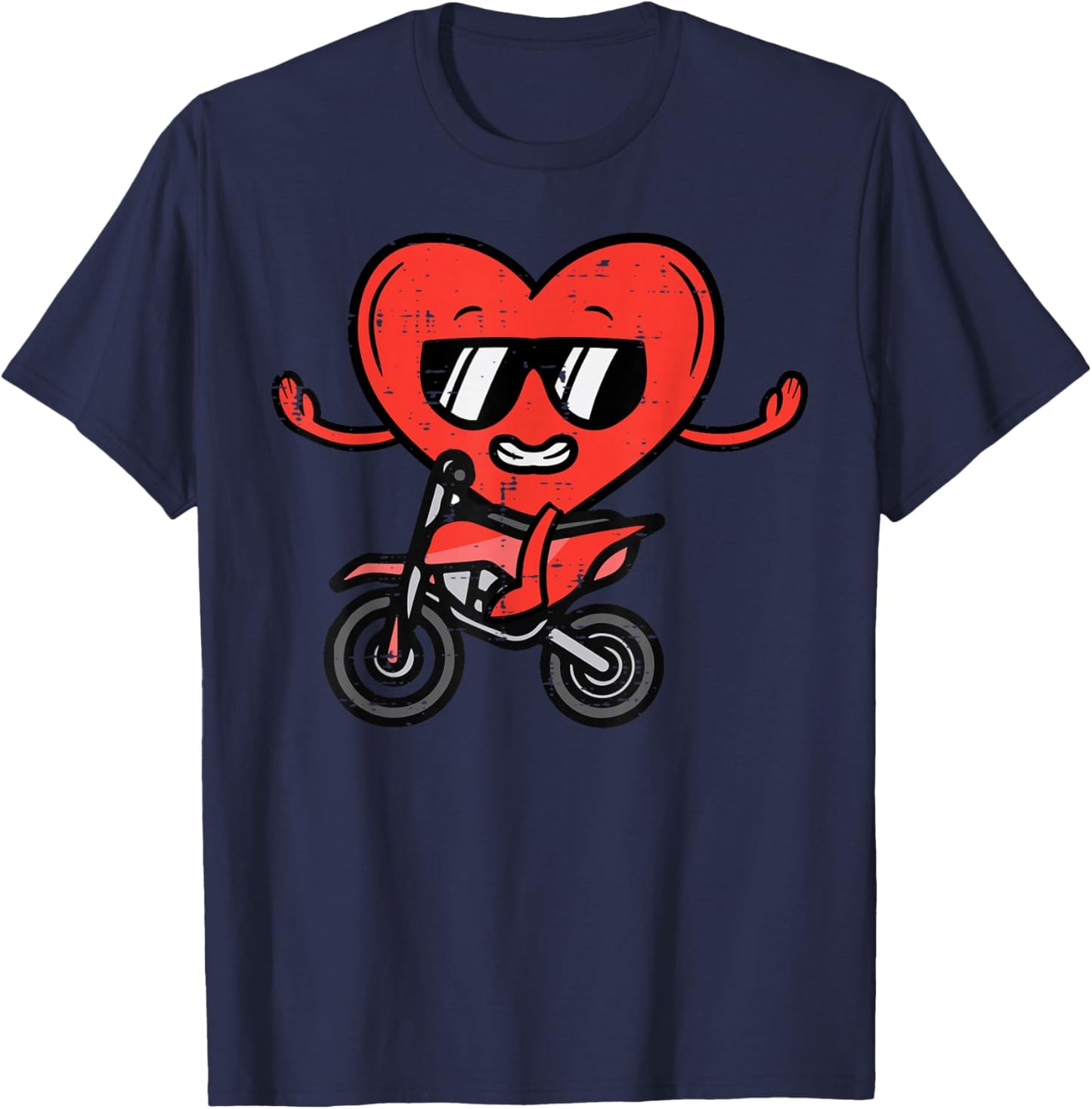 Valentines Day Dirt Bike Heart Funny Motocross Men Women Kid T-Shirt - T-Shirt | Navy