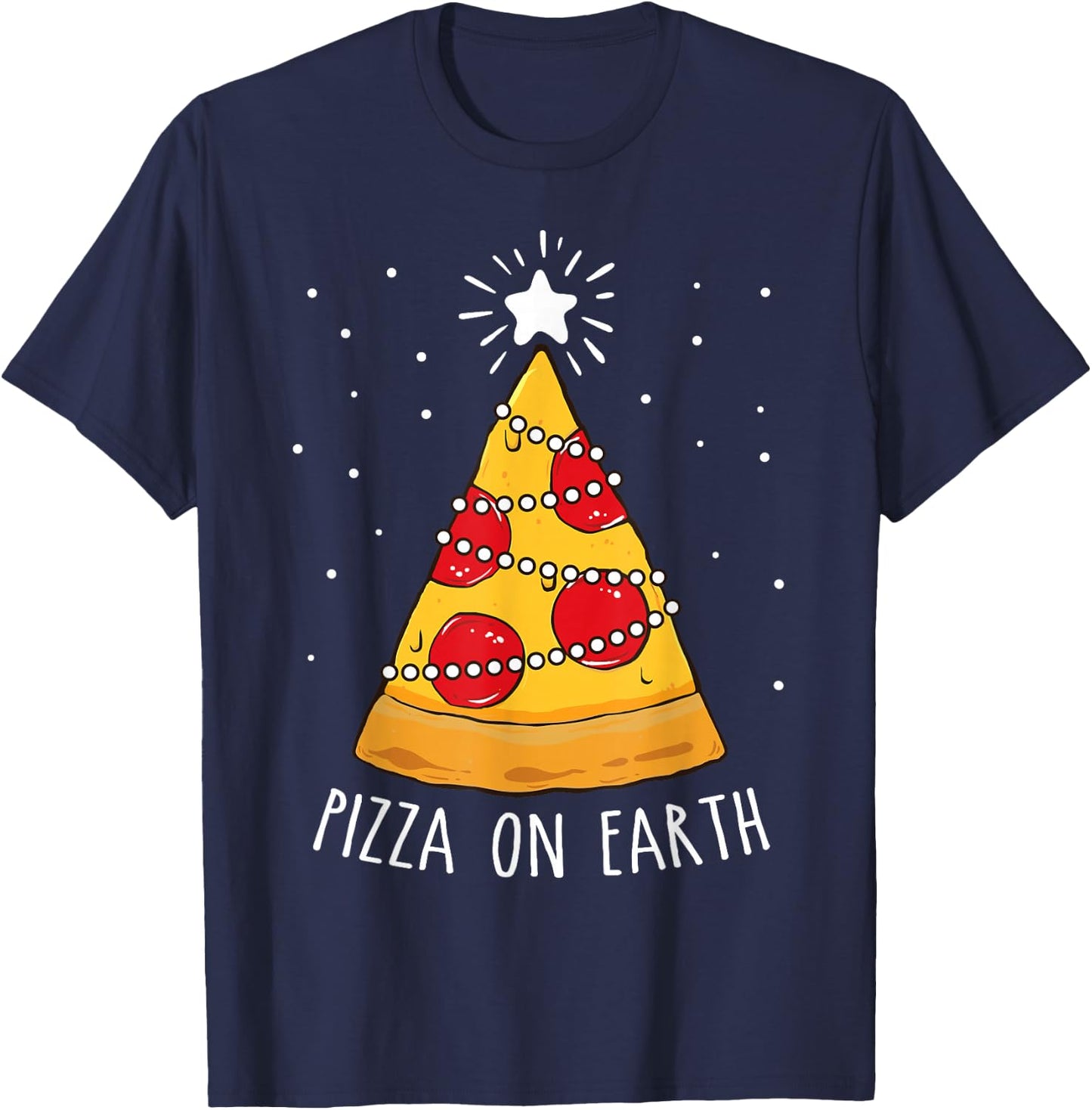 Funny Pizza on Earth Christmas Tree Merry Pizzamas Crustmas T-Shirt - T-Shirt | Navy