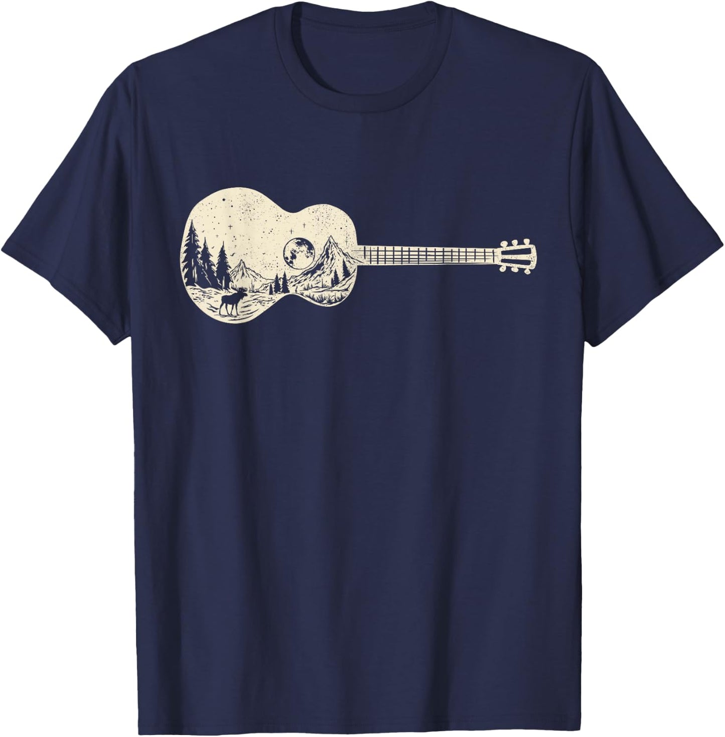 Acoustic Guitar Nature Mountain Music Lover Guitarist Retro T-Shirt - T-Shirt | Navy