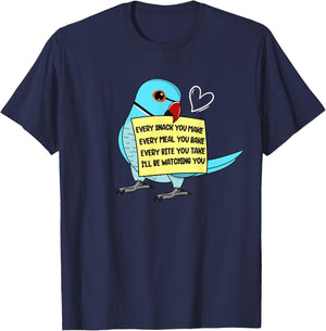 Every Snack, Meal or Bite I Blue Indian Ringneck Parrot T-Shirt - T-Shirt | Navy