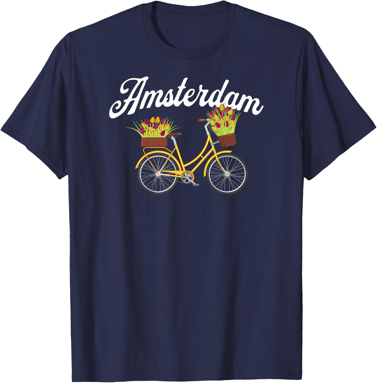 Amsterdam Summer Tour Yellow Flower Floral Women's Bike T-Shirt - T-Shirt | Navy