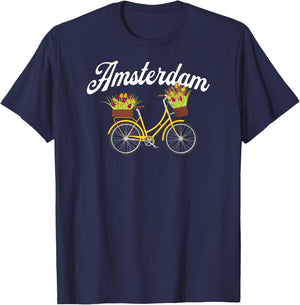 Amsterdam Summer Tour Yellow Flower Floral Women's Bike T-Shirt - T-Shirt | Navy