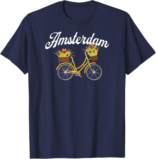 Amsterdam Summer Tour Yellow Flower Floral Women's Bike T-Shirt - T-Shirt | Navy